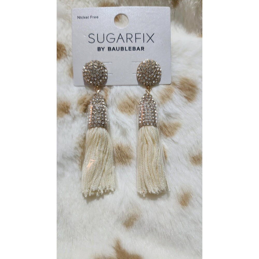 NEW Sugarfix Baublebar Off White/Gold Rhinestone Tassle Earrings